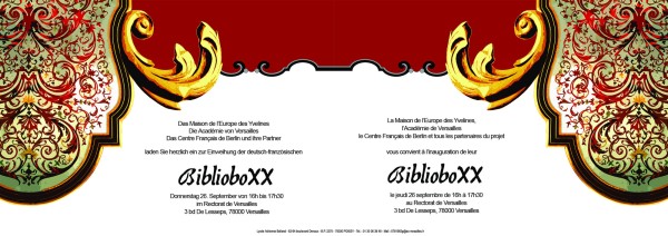 Einladungskarte für die Eröffnund der BiblioboXX in Versailles/Frankreich